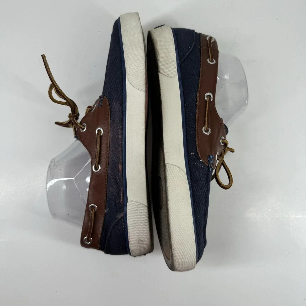 Polo Ralph Lauren Rylander Men's US 9D Navy/Tan Canvas Leather Boat Deck Shoes